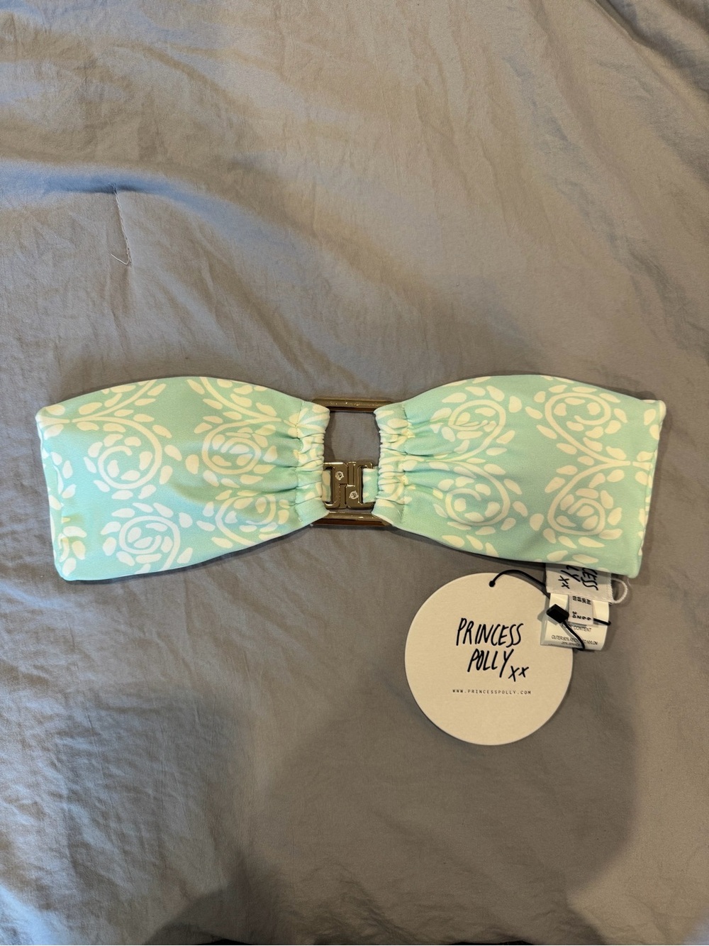 Princess Polly Aqua Floral Bandeau Bikini Top
